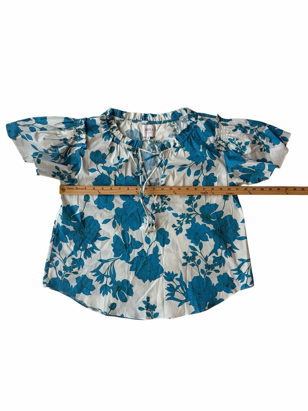 MISA Los Angeles Suparna Turquoise Floral Ruffle Top M NWT - Picture 4 of 10